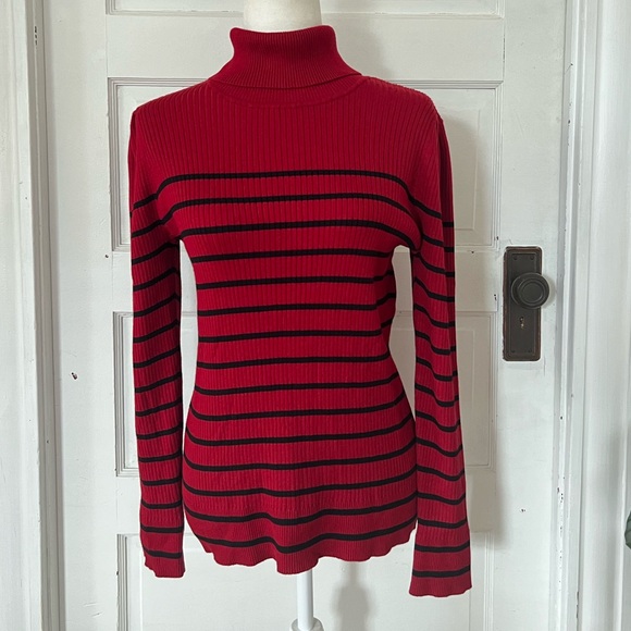 DKNY | Ribbed-Knit Striped Turtleneck Sweater - Picture 1 of 5